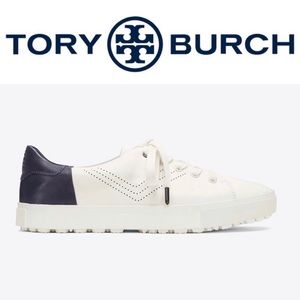 TORY SPORT PERFORATED GOLF Tennis White Blue Leather Lace Up Sneakers.Si…